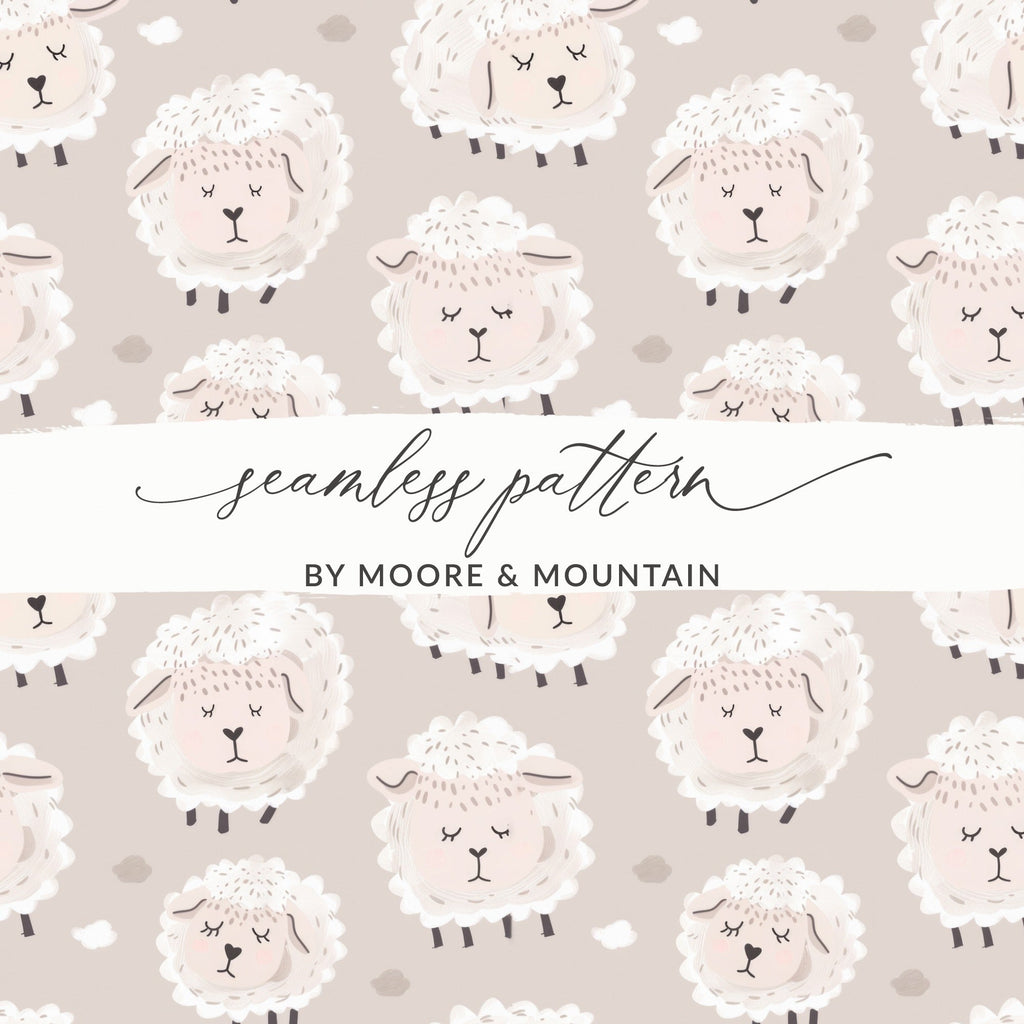 Sheep Seamless Pattern Digital, Lamb Repeat Pattern, Cute Nursery Art Print, Animal Clipart, Baby Shower Decor, Fabric Design Digital - Moore and Mountain