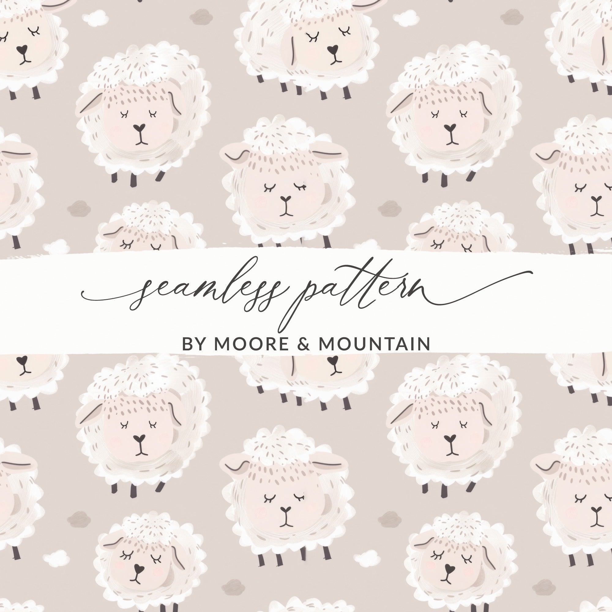 Sheep Seamless Pattern Digital, Lamb Repeat Pattern, Cute Nursery Art Print, Animal Clipart, Baby Shower Decor, Fabric Design Digital - Moore and Mountain