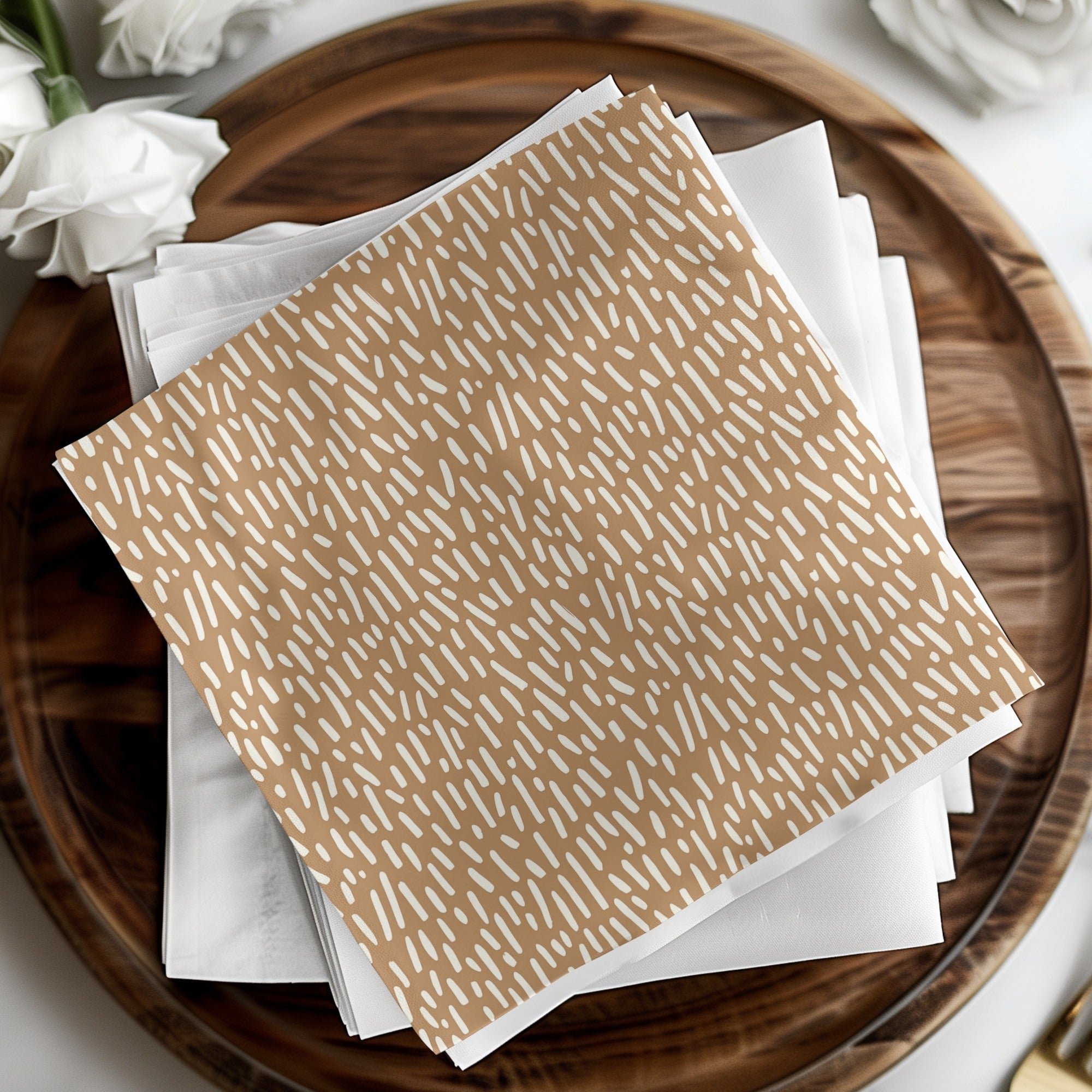Beige and White Patterned Napkin Set for Table Decor