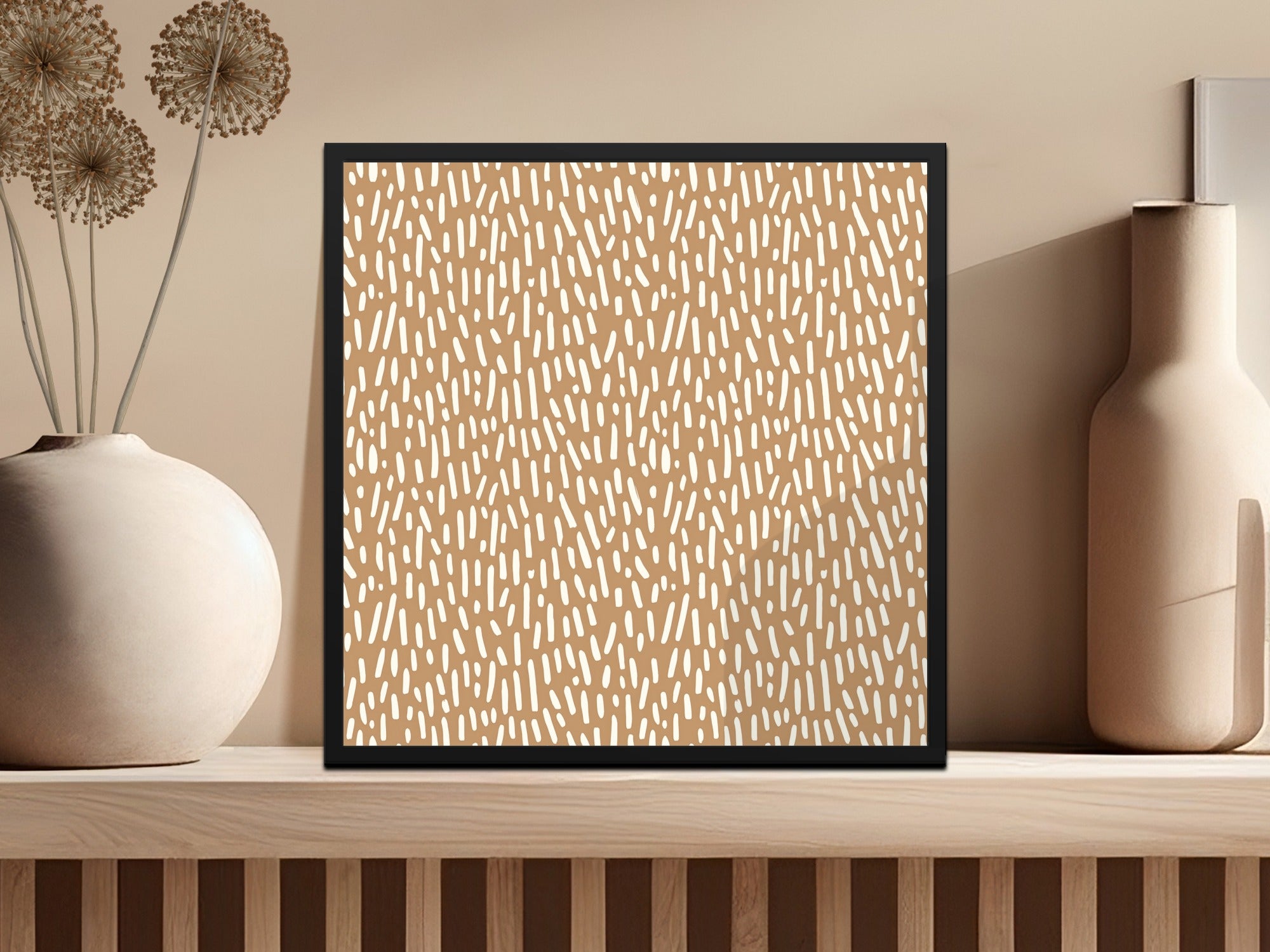 Abstract Beige and White Lines Patterned Art Print