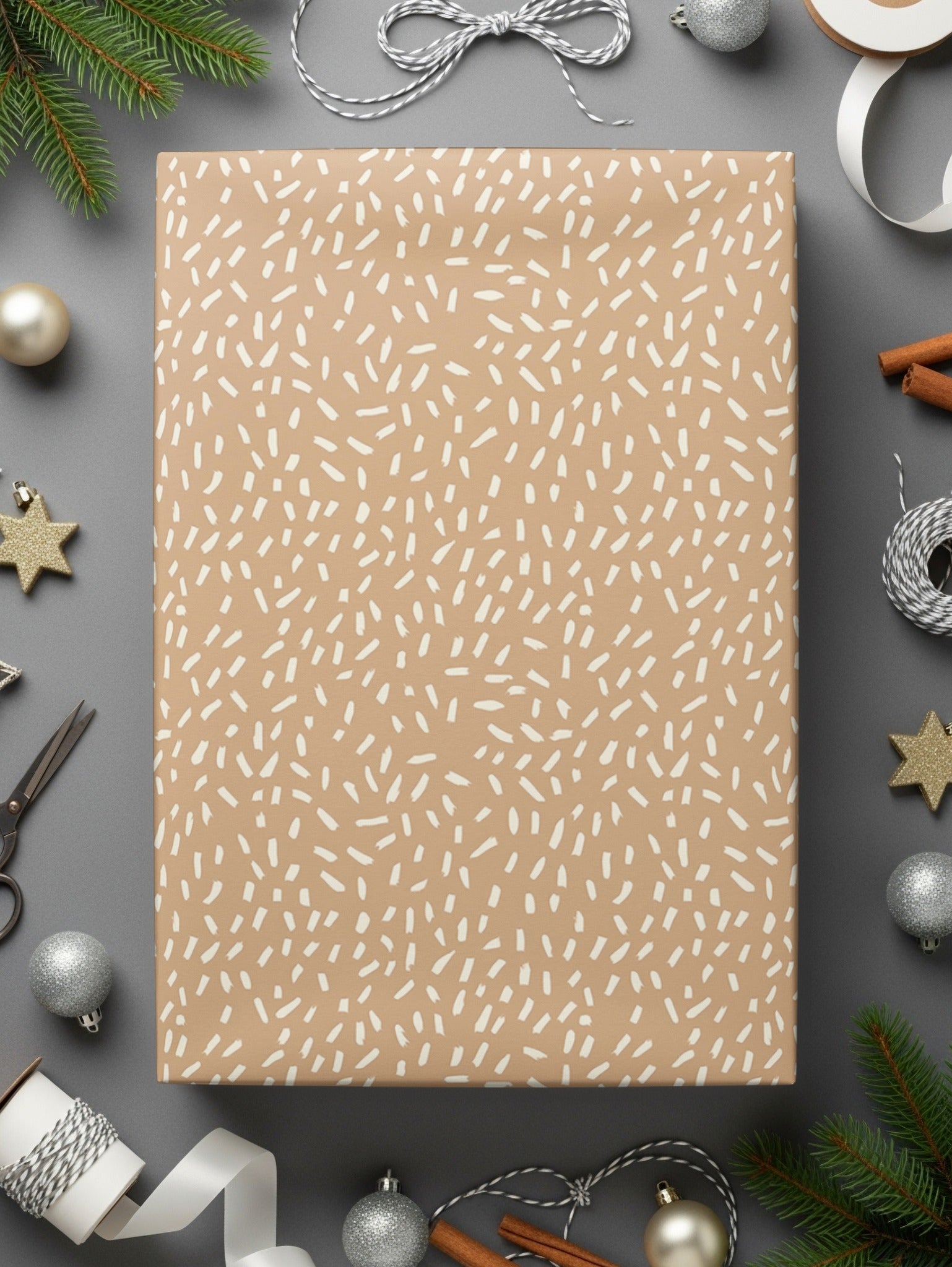 Festive Brown Gift Wrap with White Sprinkles Pattern