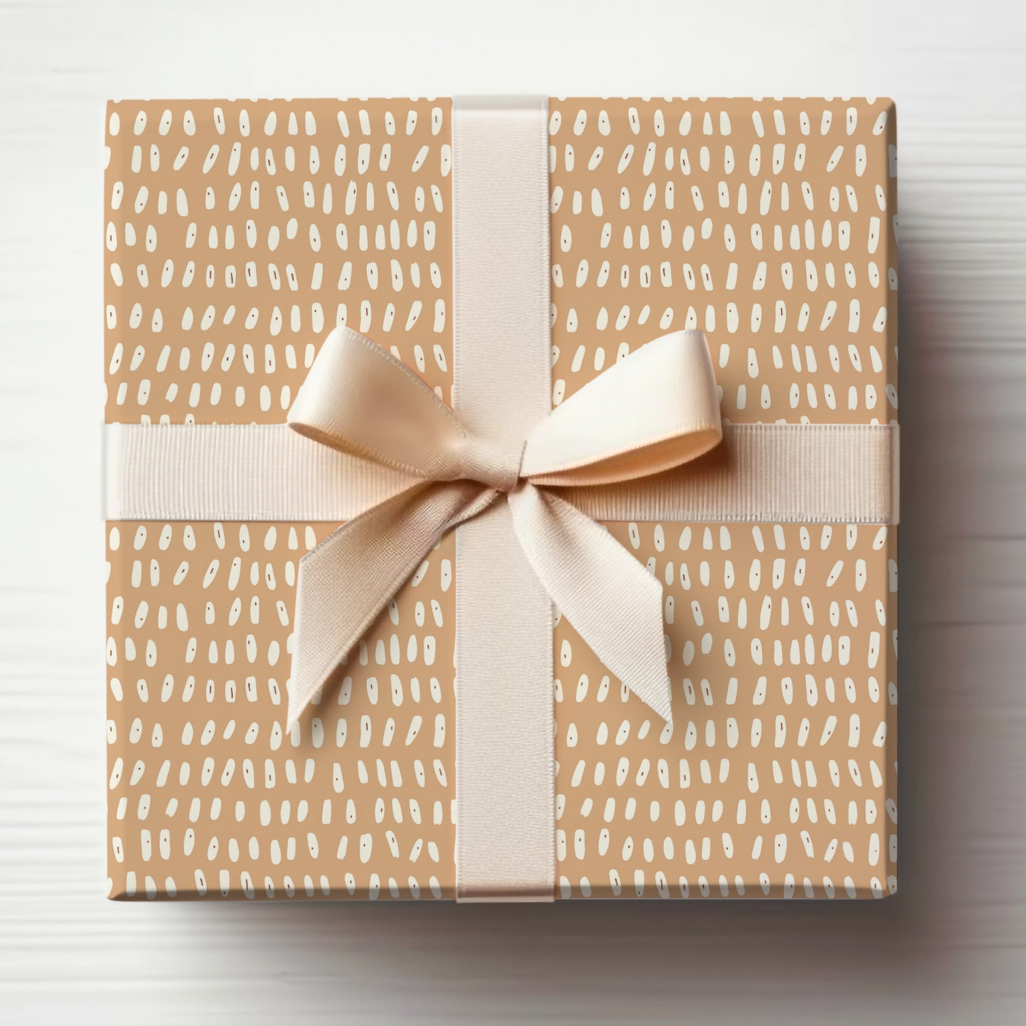 Elegant Beige Polka Dot Gift Wrap with White Ribbon