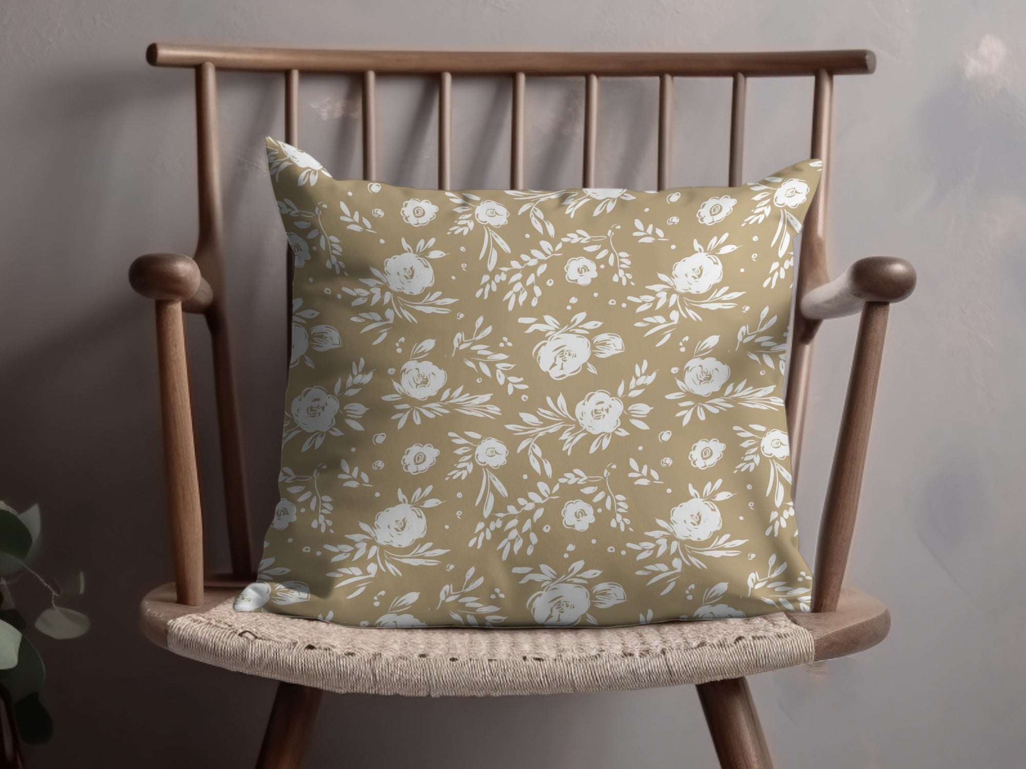 Floral Pattern Beige Throw Pillow for a Cozy Home Decor