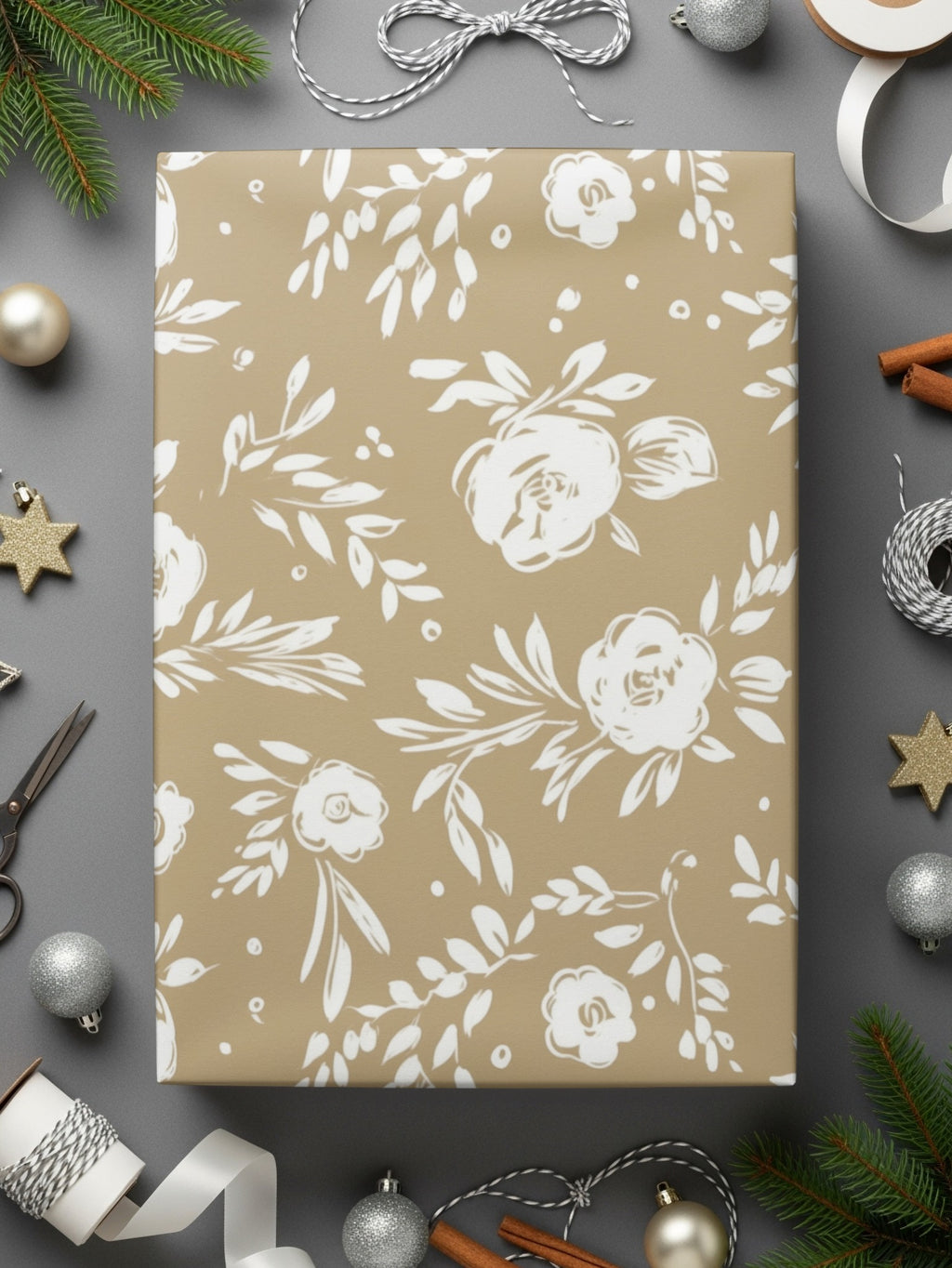 Elegant Holiday Floral Pattern Gift Wrapping Paper