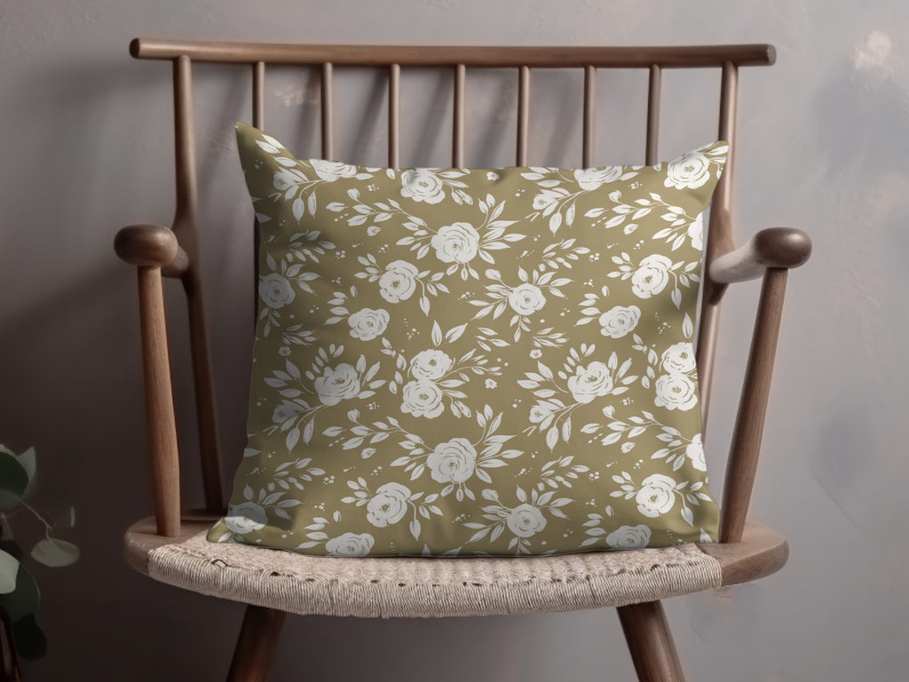 Elegant White Floral Pattern Decorative Pillow