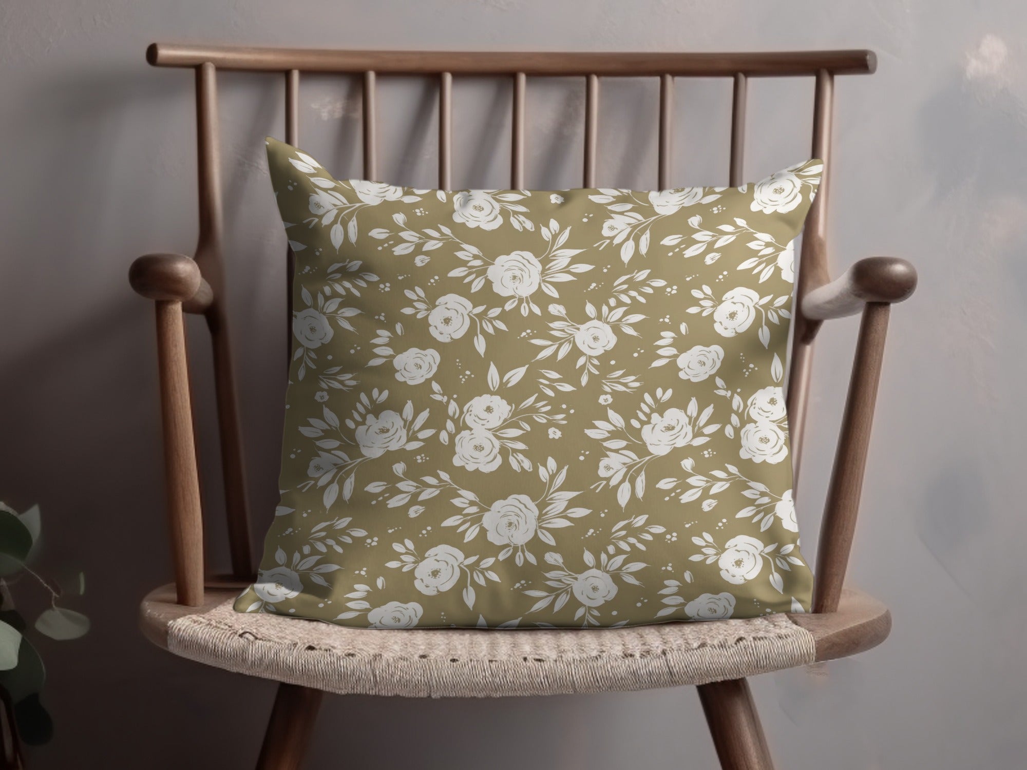 Elegant White Floral Pattern Decorative Pillow