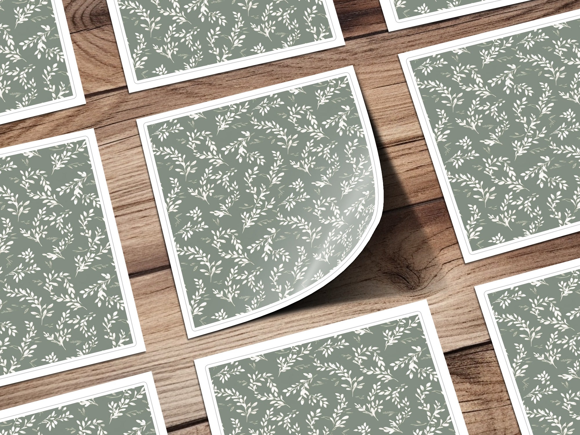 Elegant Green Leaf Pattern Custom Sticker Sheets