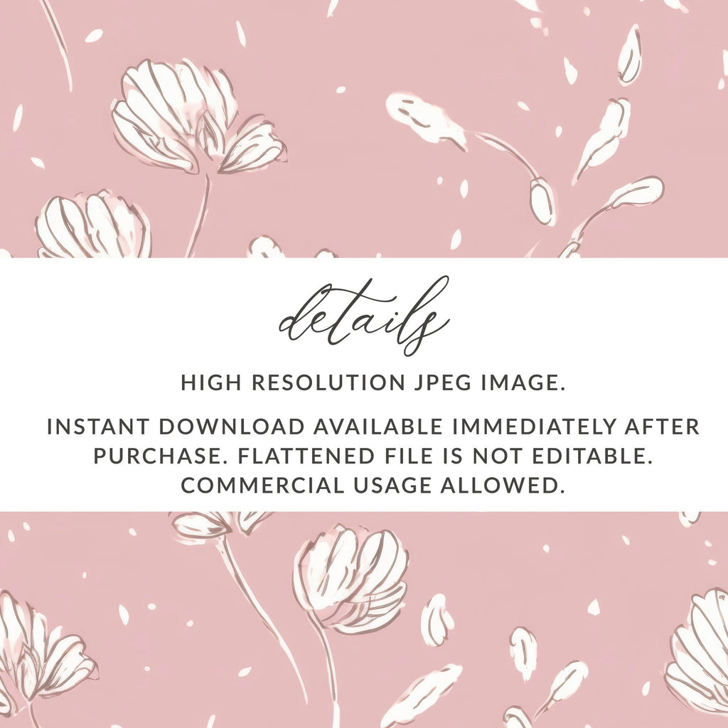 Simple Muted Pink Line Art Floral Background Pattern, Mauve Pink Flowers - Moore and Mountain