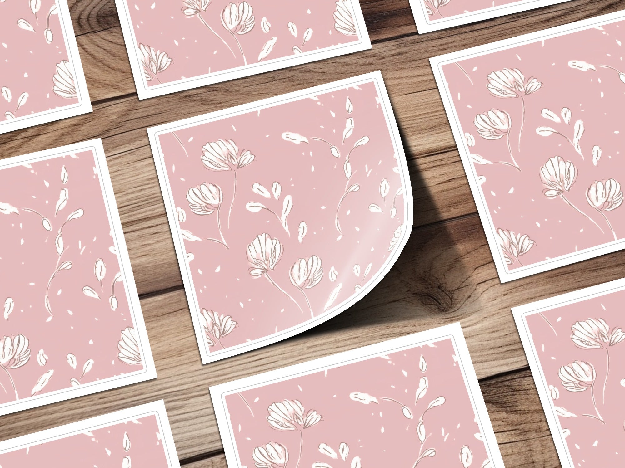 Simple Muted Pink Line Art Floral Background Pattern, Mauve Pink Flowers - Moore and Mountain