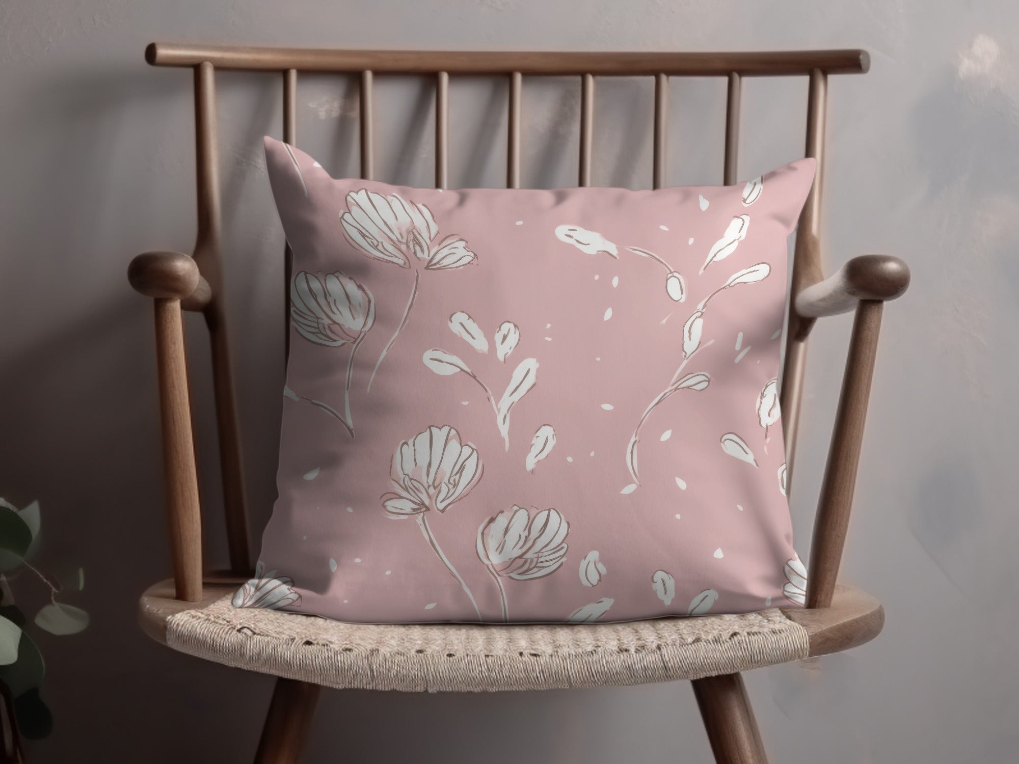 Simple Muted Pink Line Art Floral Background Pattern, Mauve Pink Flowers - Moore and Mountain