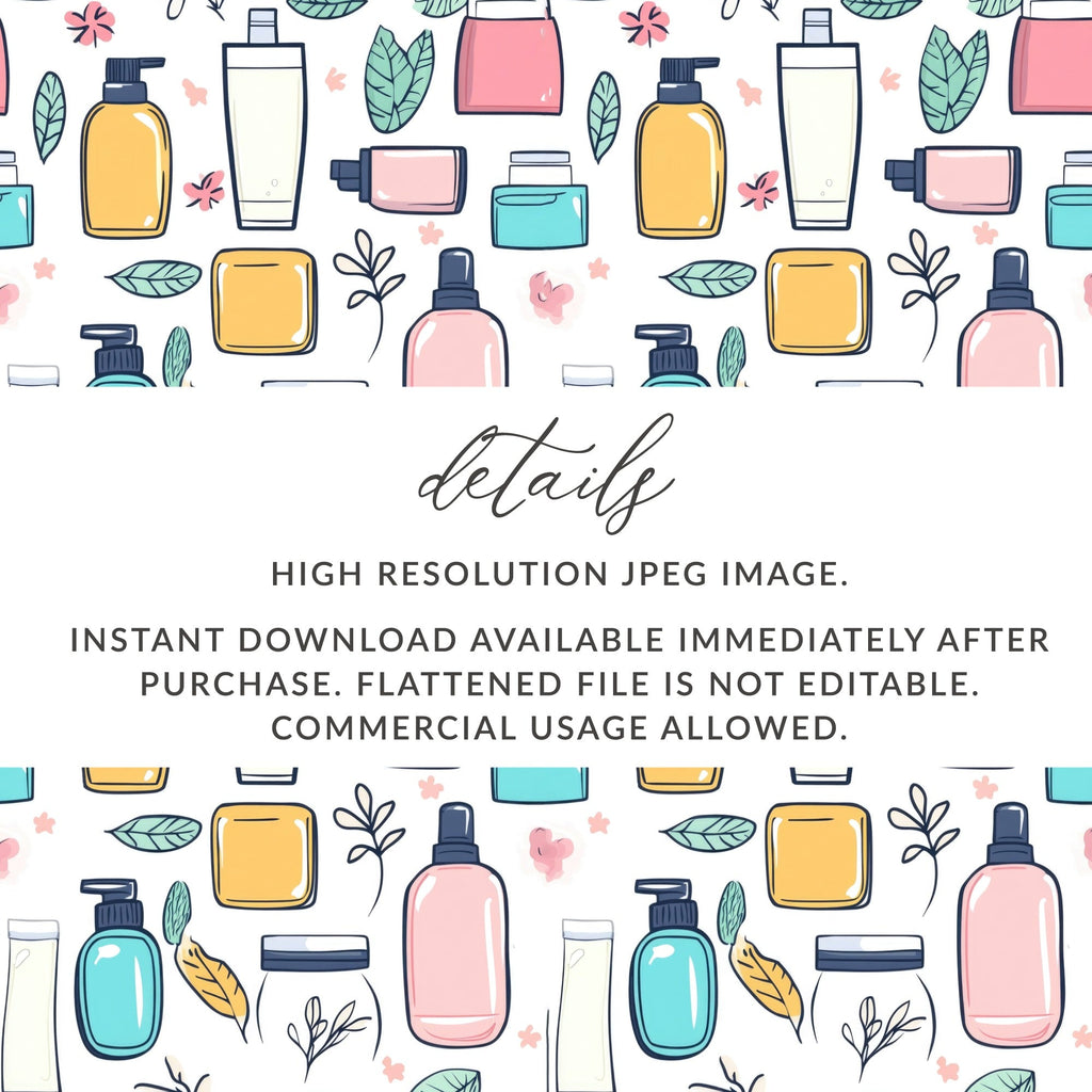 Skincare Pattern Digital Paper, Pastel Cosmetics Seamless Design, Beauty Product Illustration, Aesthetic Planner Background - Moore and Mountain