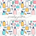 Skincare Pattern Digital Paper, Pastel Cosmetics Seamless Design, Beauty Product Illustration, Aesthetic Planner Background - Moore and Mountain