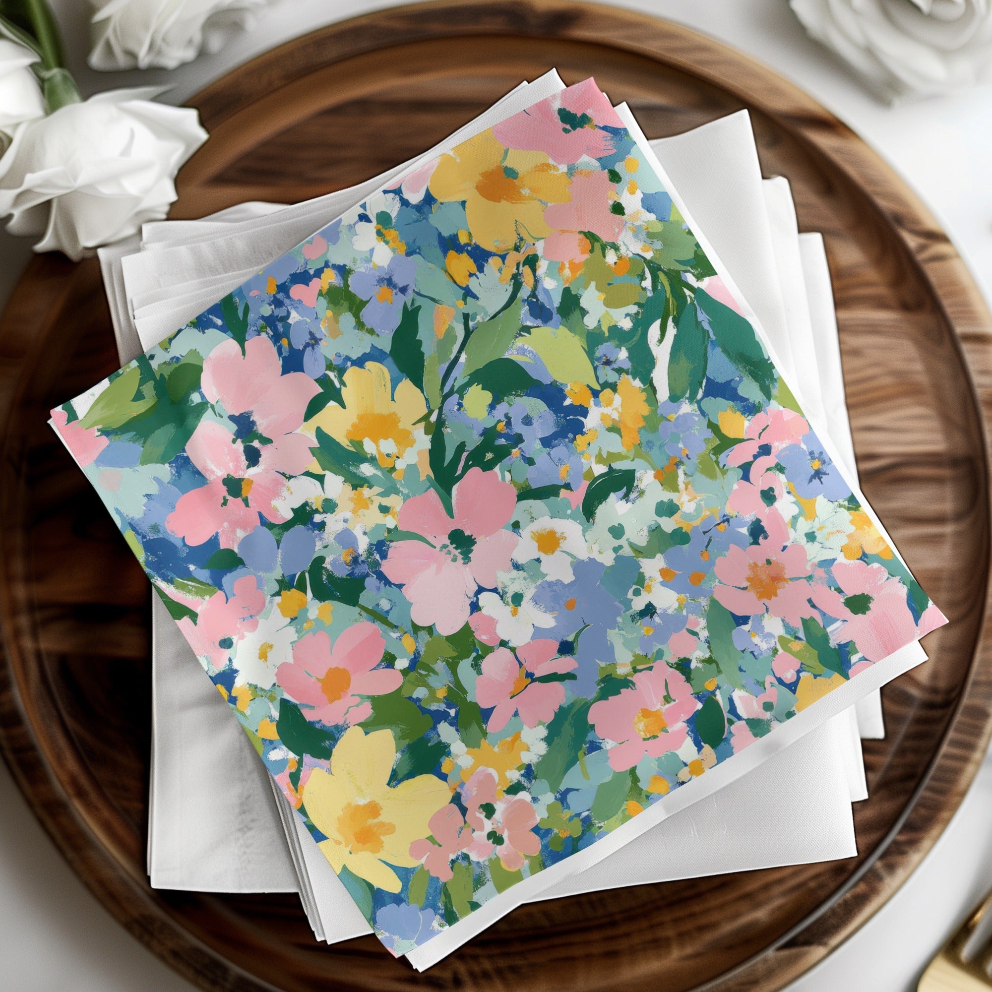 Spring Acrylic Floral Seamless Pattern, Pink Yellow Flowers Digital Paper, Painterly Bloom Texture, - Moore and Mountain