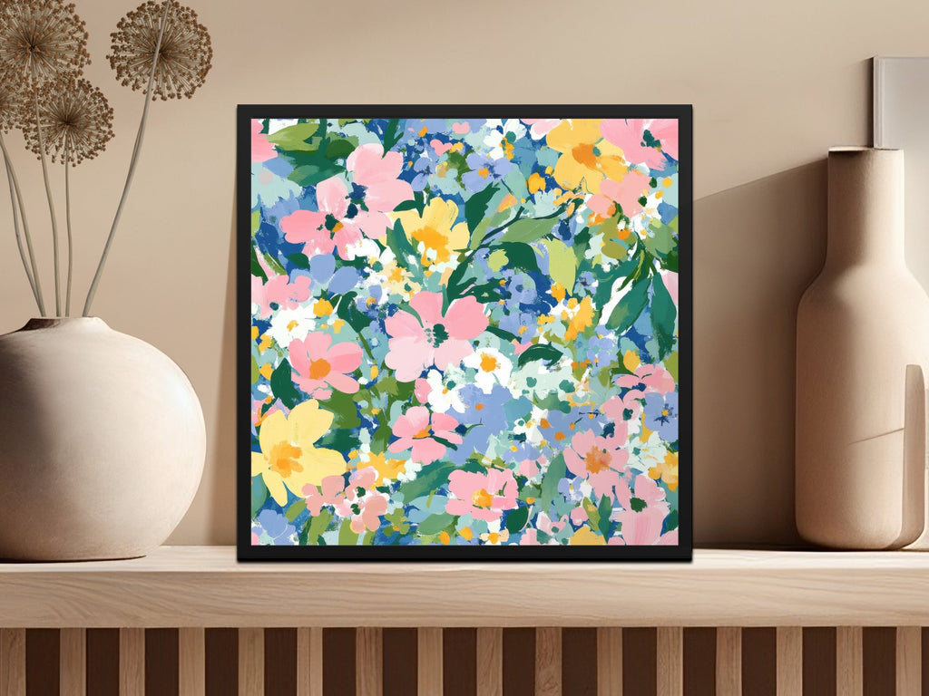 Spring Acrylic Floral Seamless Pattern, Pink Yellow Flowers Digital Paper, Painterly Bloom Texture, - Moore and Mountain
