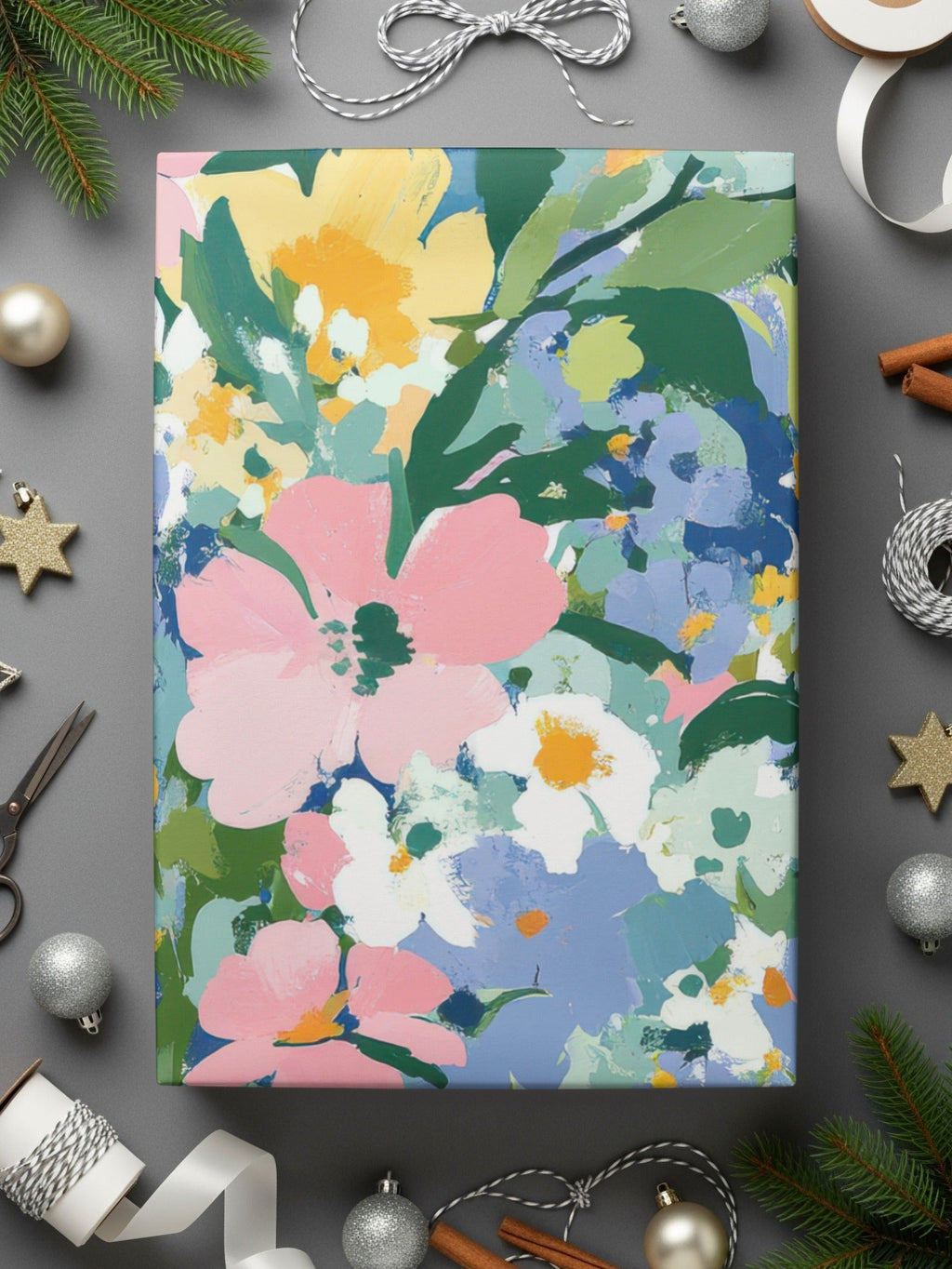 Spring Acrylic Floral Seamless Pattern, Pink Yellow Flowers Digital Paper, Painterly Bloom Texture, - Moore and Mountain