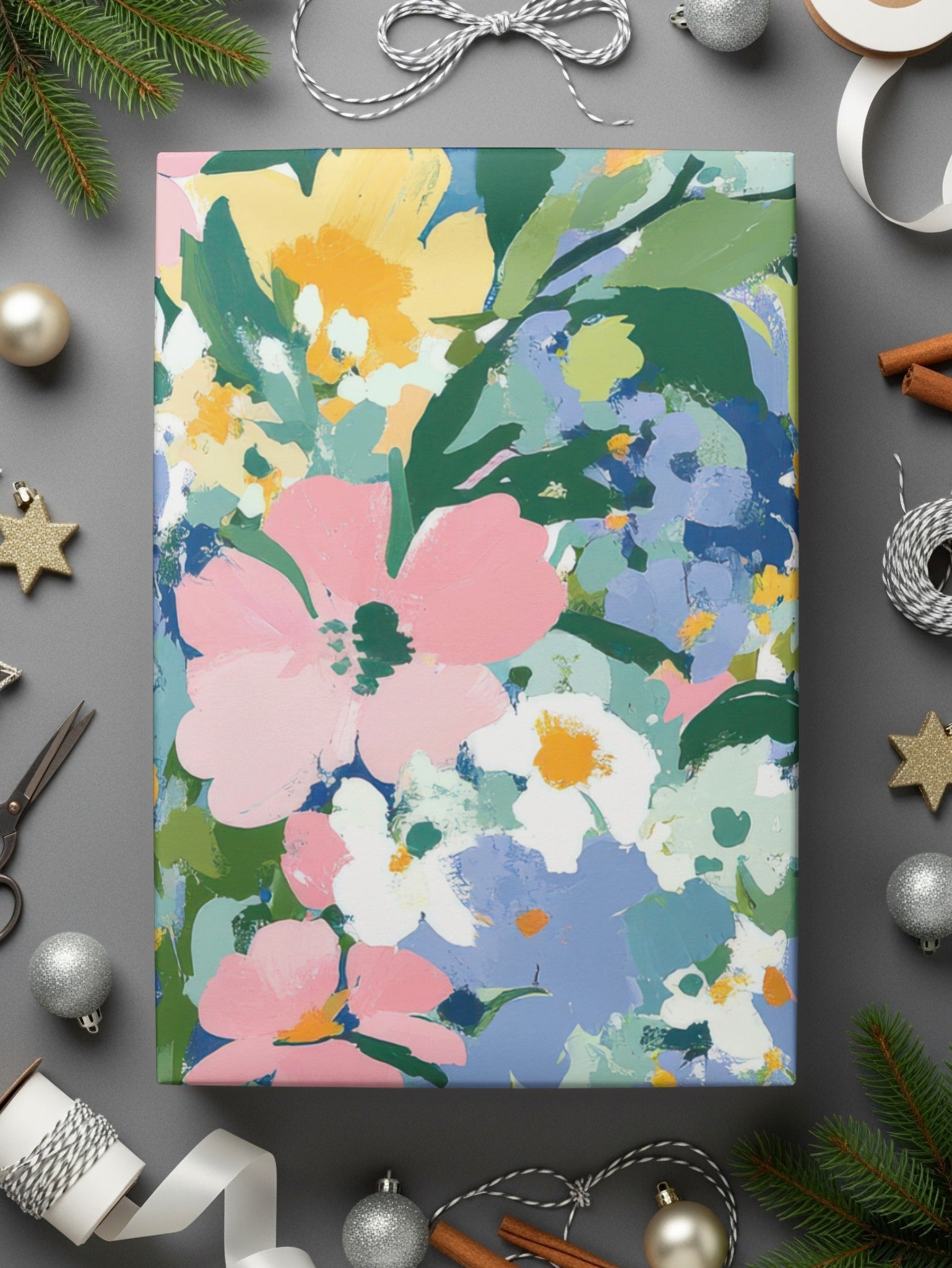 Spring Acrylic Floral Seamless Pattern, Pink Yellow Flowers Digital Paper, Painterly Bloom Texture, - Moore and Mountain