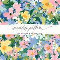 Spring Acrylic Floral Seamless Pattern, Pink Yellow Flowers Digital Paper, Painterly Bloom Texture, - Moore and Mountain
