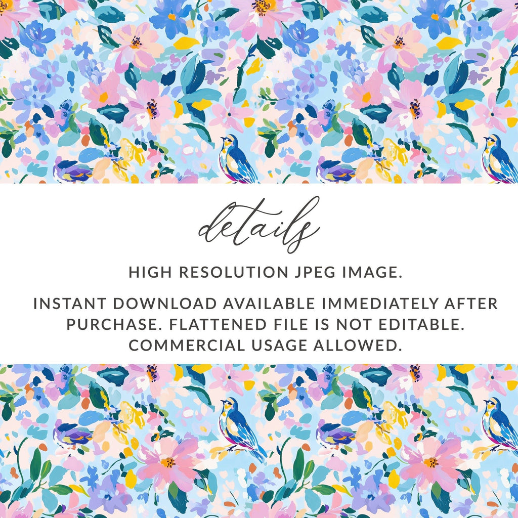 Spring Blue Bird Among Pastel Floral Abstract Pattern | Seamless Digital Image | Instant Download - Moore and Mountain