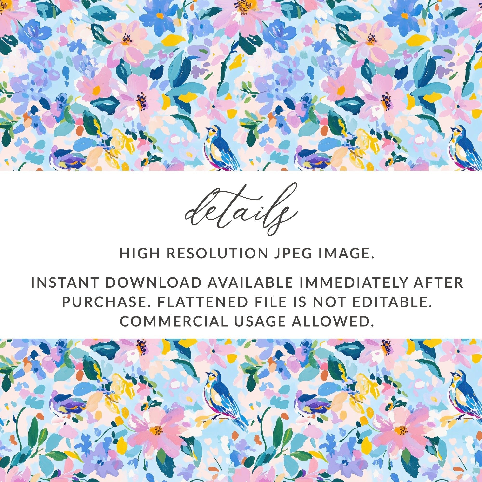 Spring Blue Bird Among Pastel Floral Abstract Pattern | Seamless Digital Image | Instant Download - Moore and Mountain