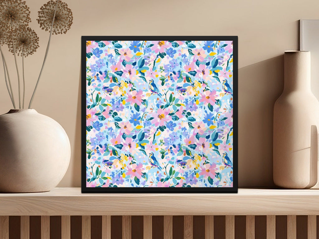 Spring Blue Bird Among Pastel Floral Abstract Pattern | Seamless Digital Image | Instant Download - Moore and Mountain