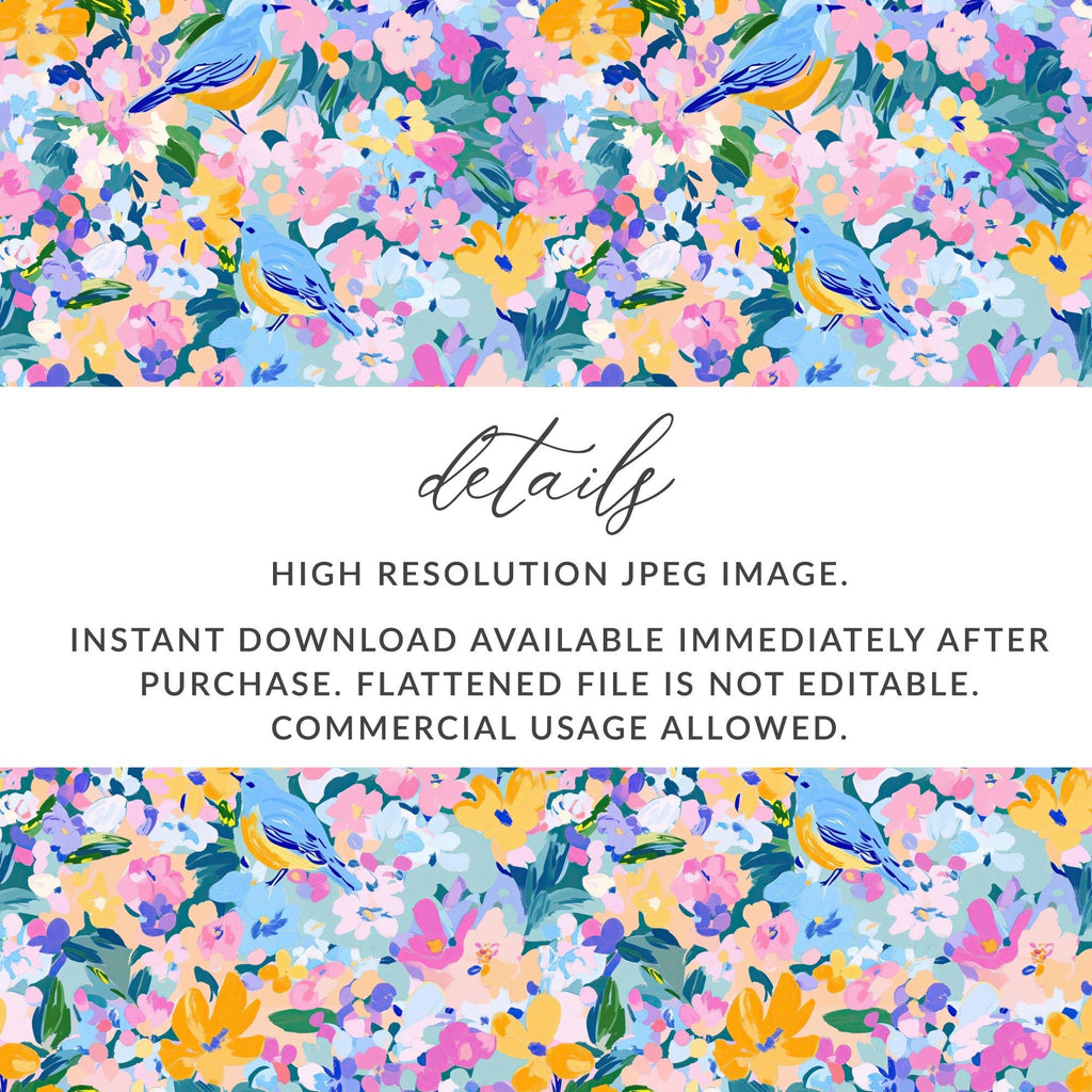 Spring Bluebird and Bloom Symphony Floral Fantasy | Digital Art Print | Impressionistic Floral Pattern - Moore and Mountain