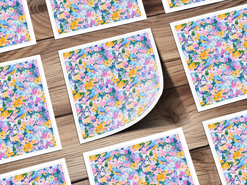 Spring Bluebird and Bloom Symphony Floral Fantasy | Digital Art Print | Impressionistic Floral Pattern - Moore and Mountain