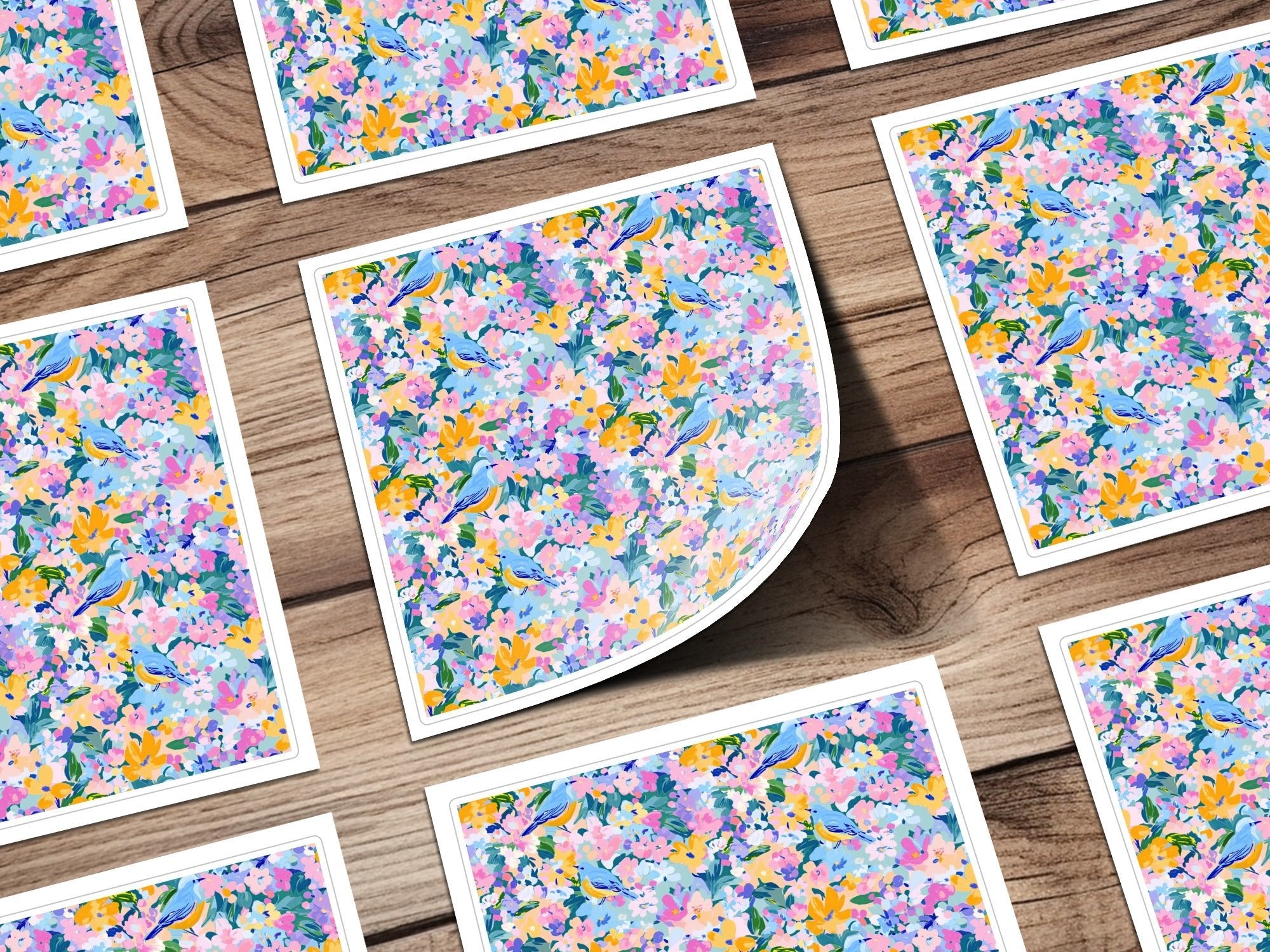 Spring Bluebird and Bloom Symphony Floral Fantasy | Digital Art Print | Impressionistic Floral Pattern - Moore and Mountain