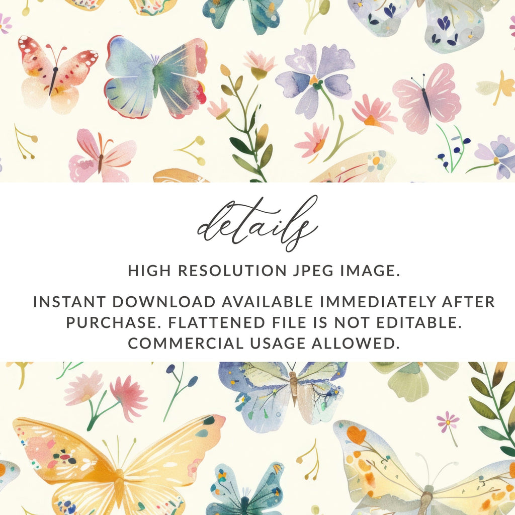 Spring Butterfly Digital Paper, Watercolor Seamless Pattern, Floral Digital Background, Spring Digital Paper Pack, Scrapbook Paper Digital - Moore and Mountain
