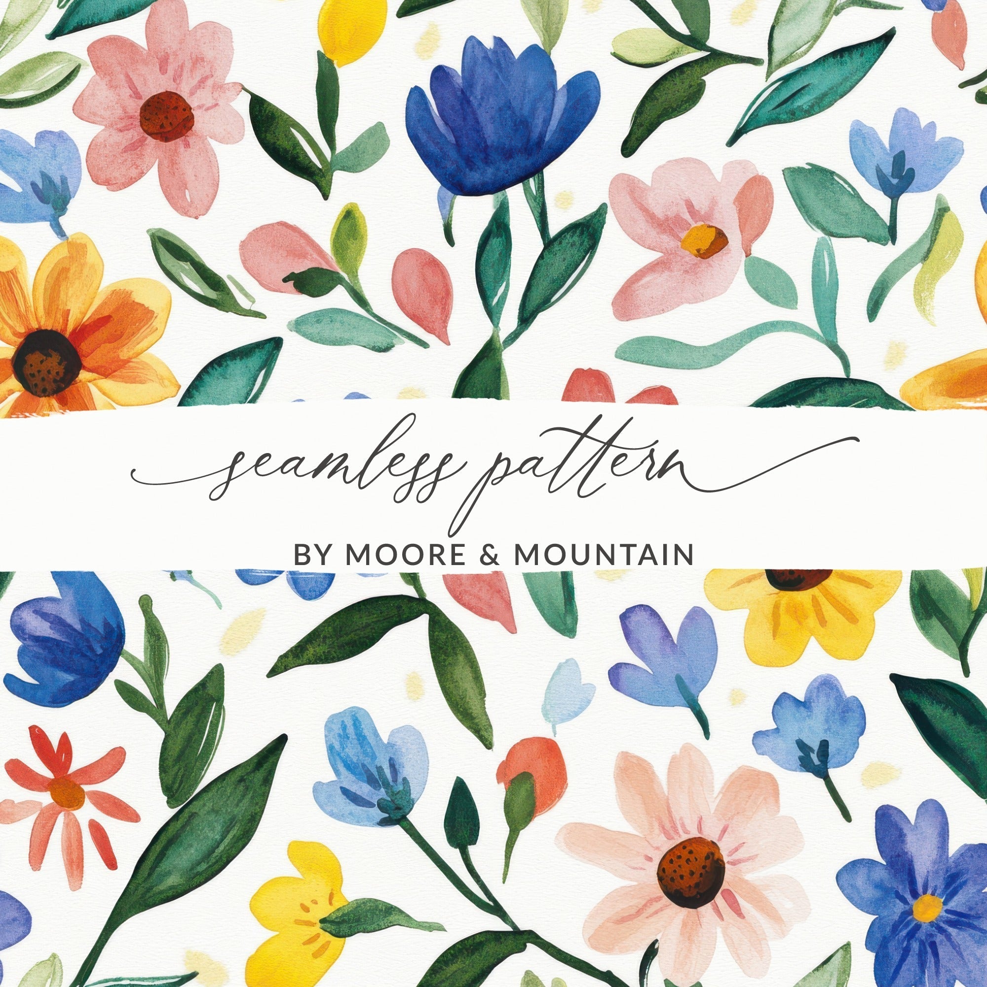 Spring Cute Watercolor Floral Field Seamless Pattern, Cute Painterly Summery Cutesy Floral - Moore and Mountain