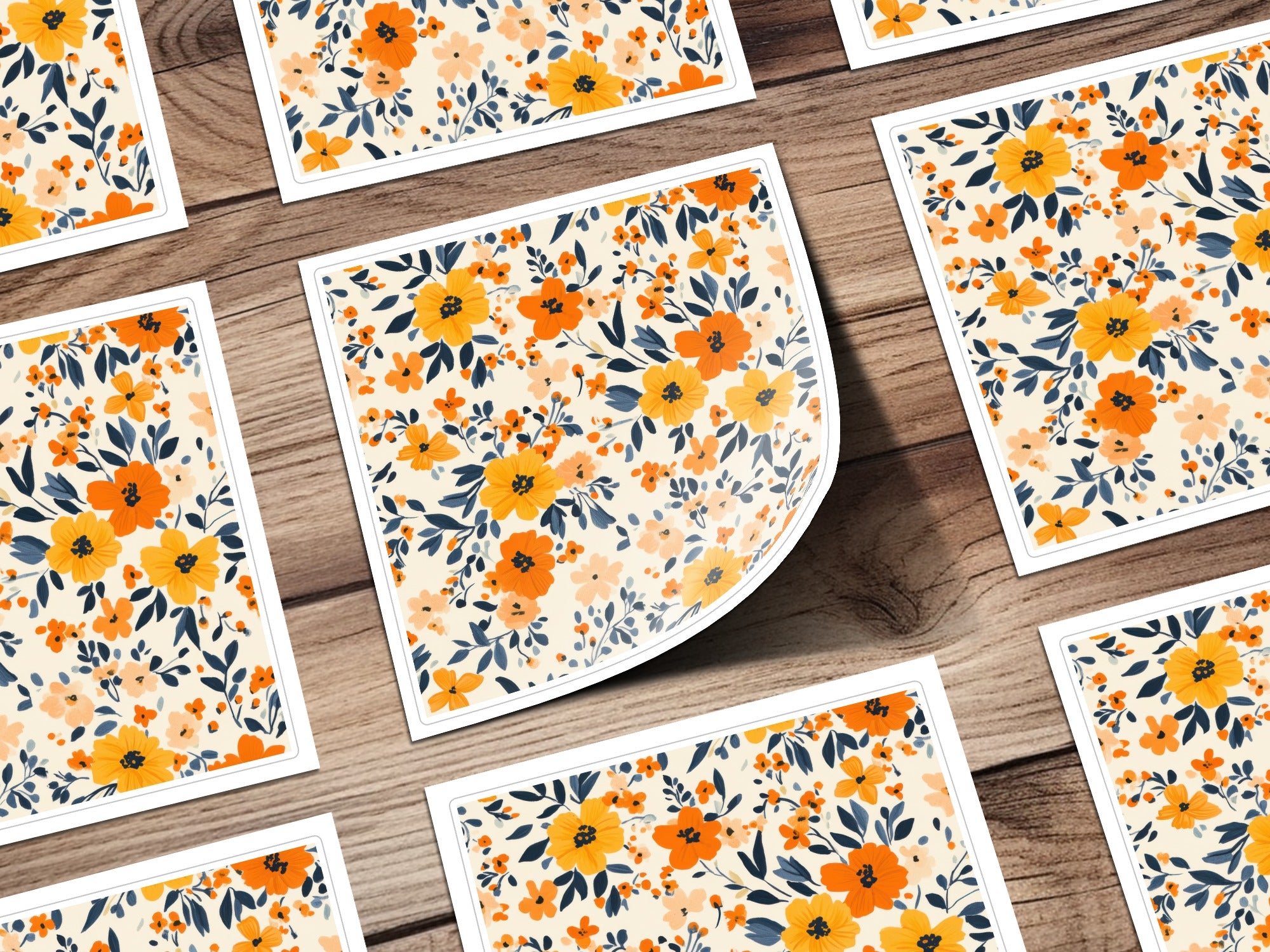 Bright Floral Pattern on Orange and Yellow Sticker Set