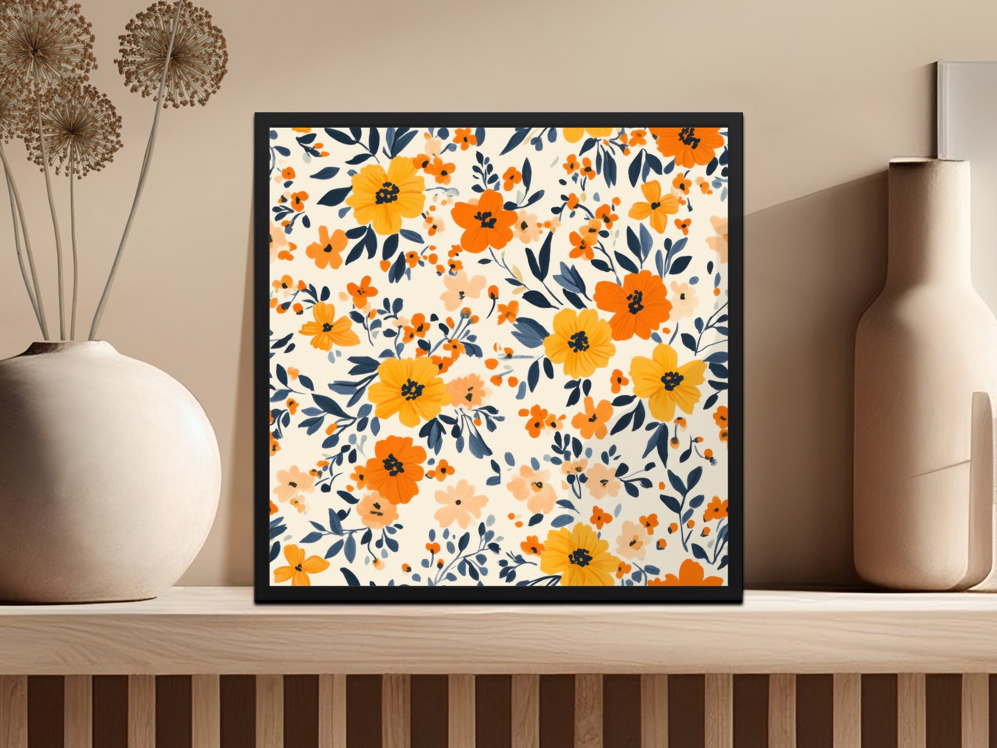 Vibrant Orange and Yellow Floral Patterned Art Print