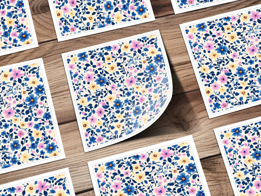 Colorful Floral Patterned Art Print with Blue Blossoms