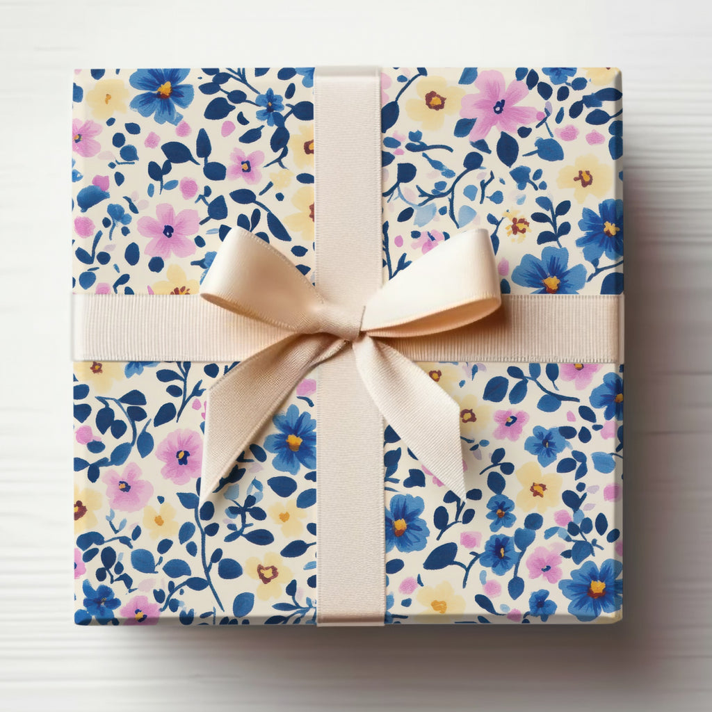 Floral Gift Wrap with Beige Ribbon Gift Wrapping Paper