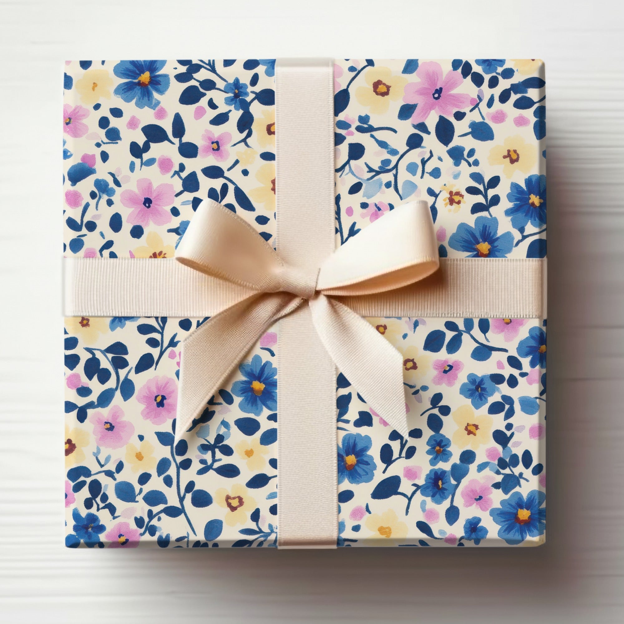 Floral Gift Wrap with Beige Ribbon Gift Wrapping Paper