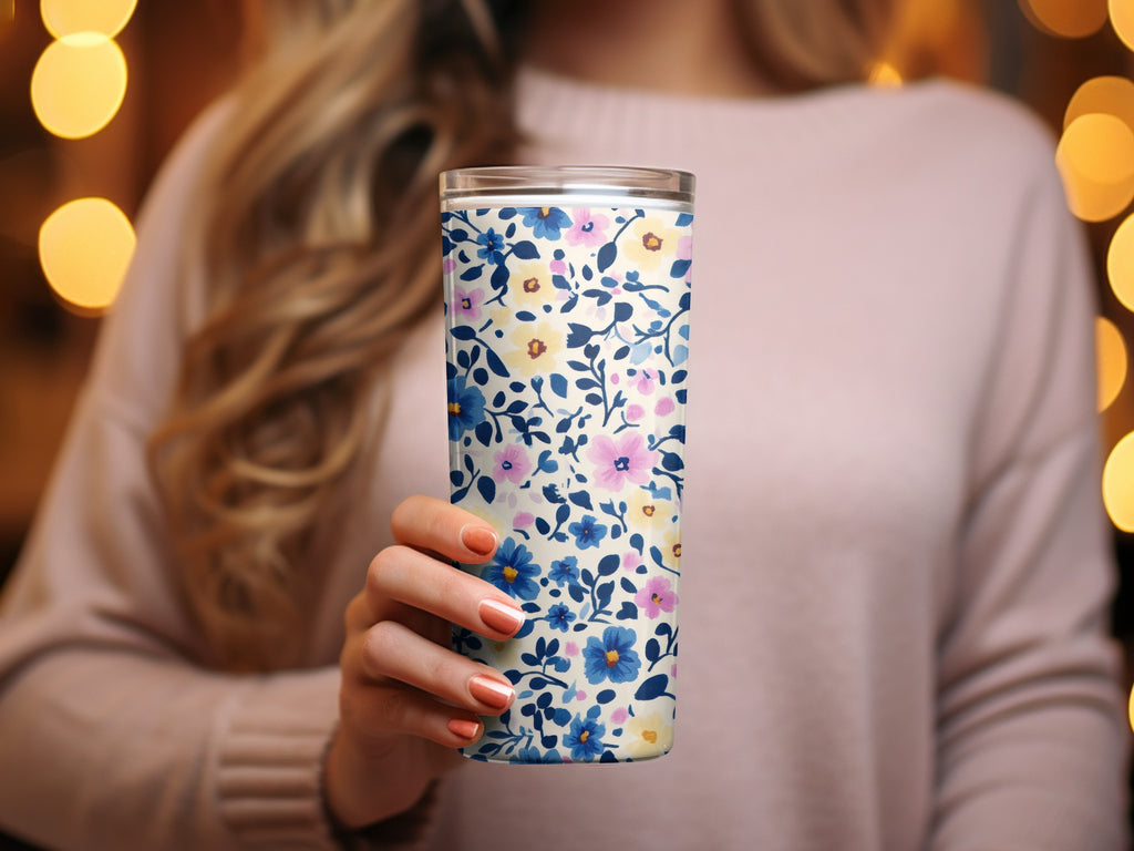 Floral Pattern Insulated Tumbler With Lid Cup