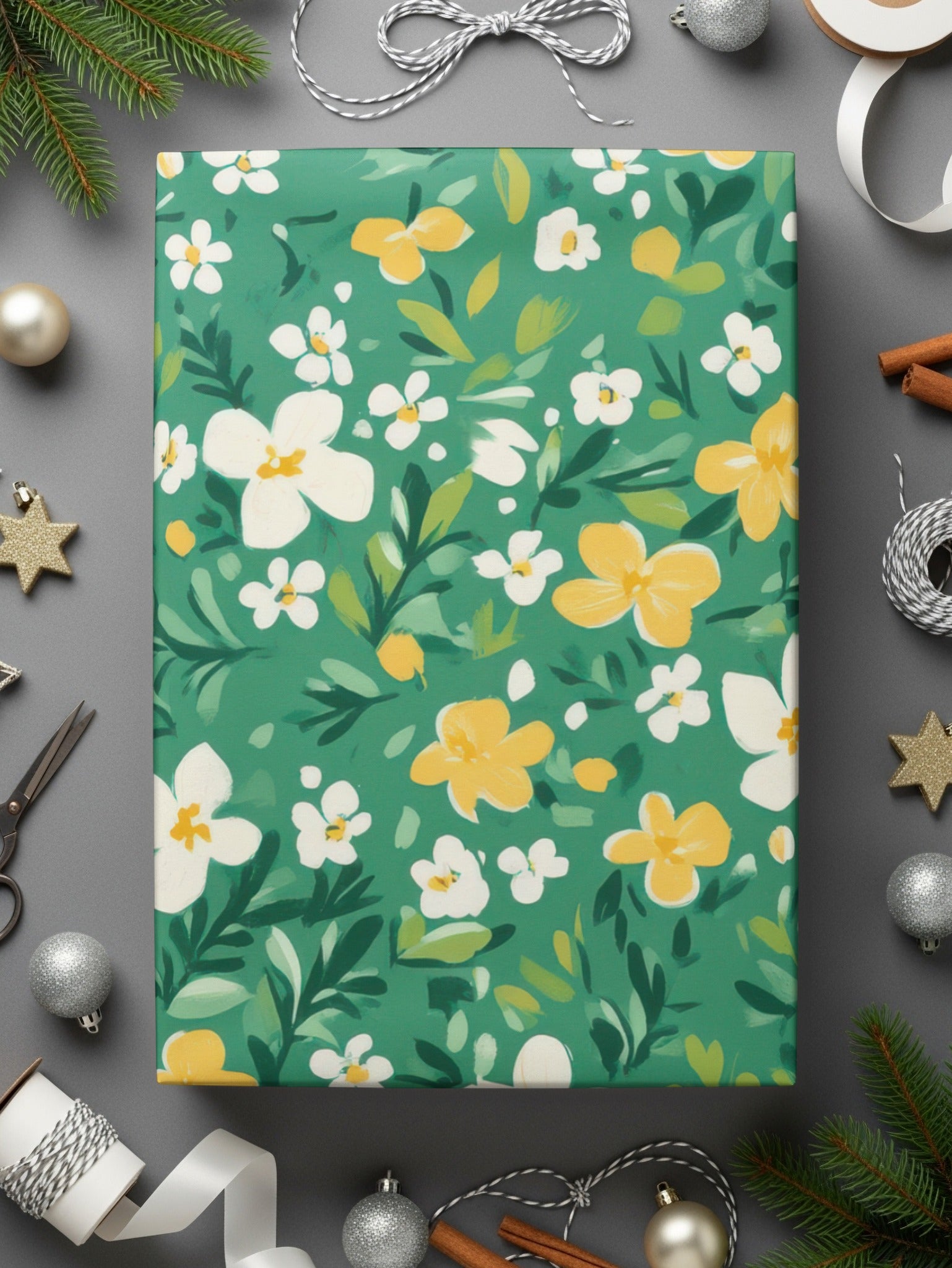 Green Floral Pattern Gift Wrap for Festive Occasions