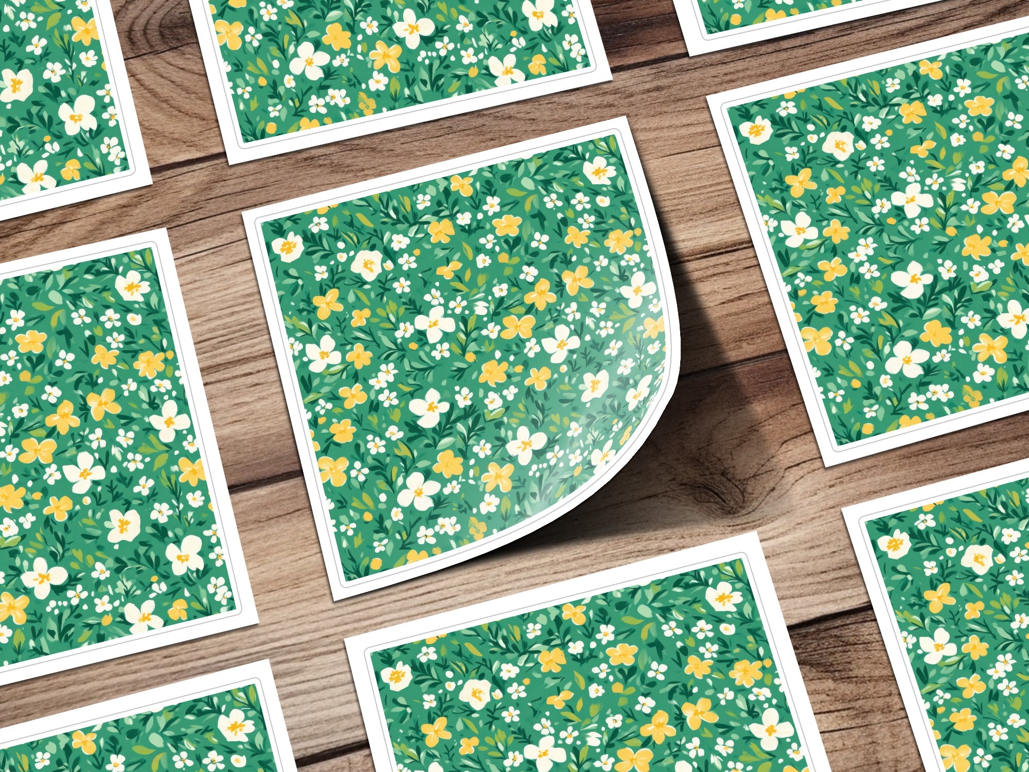 Vibrant Floral Pattern Stickers with Green Background