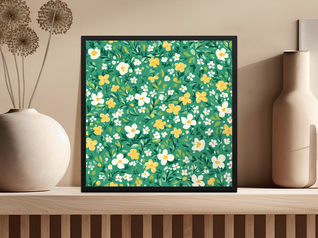 Bright Floral Pattern Framed Wall Art Decor