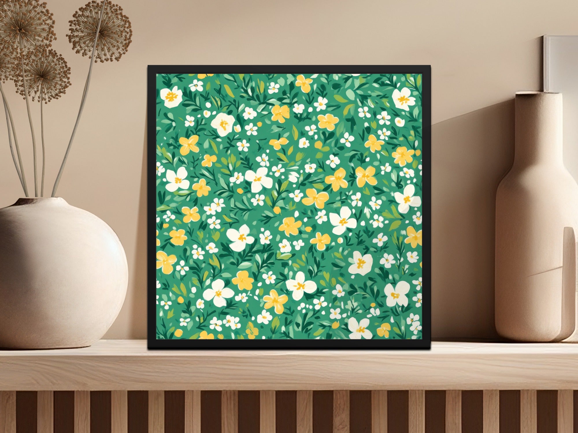 Bright Floral Pattern Framed Wall Art Decor