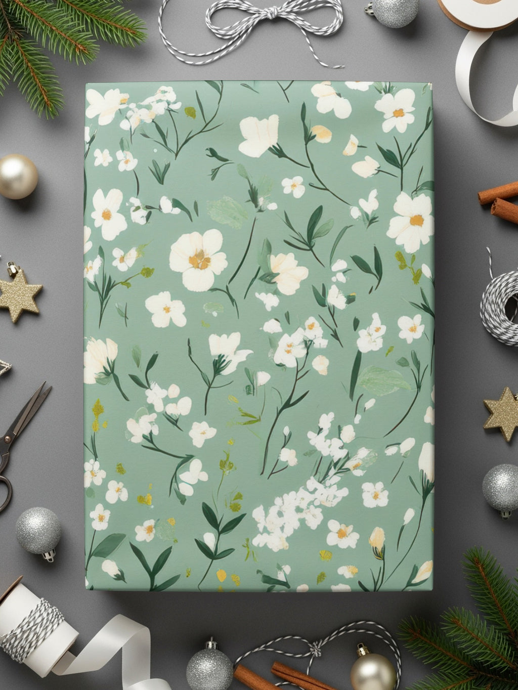 Elegant Green Floral Gift Wrapping Paper for All Occasions