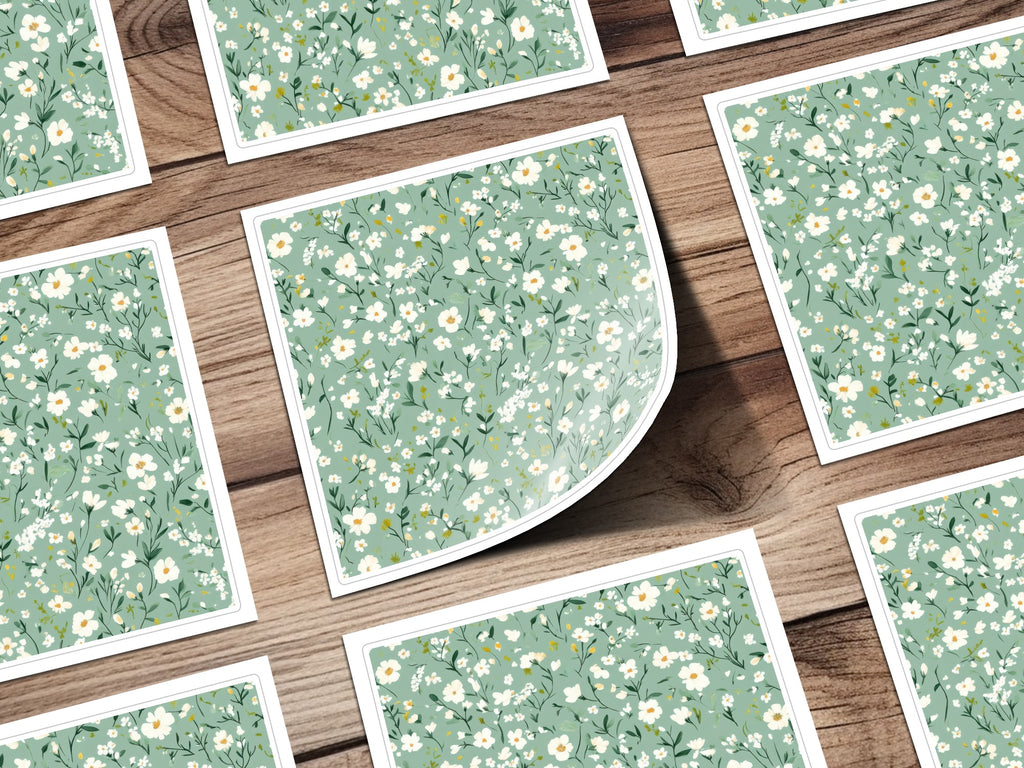 Beautiful Green Floral Pattern Sticker Sheet Set