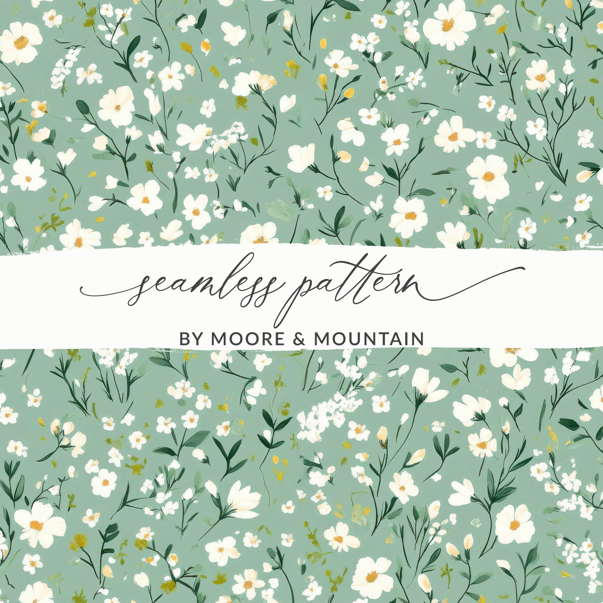 Floral Green and White Seamless Pattern Design
