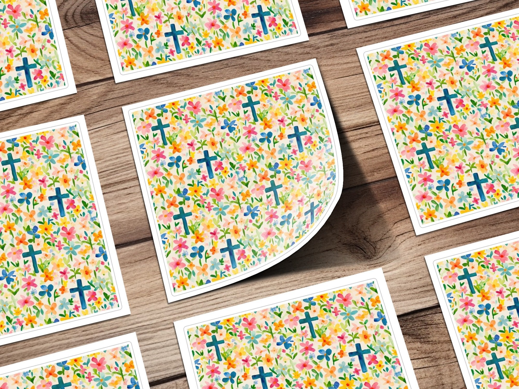 Spring Easter Floral Cross Seamless Pattern Digital Paper Pack, Watercolor Flowers Background Texture, Christian Themed Design, Printable Scrapbook - Moore and Mountain