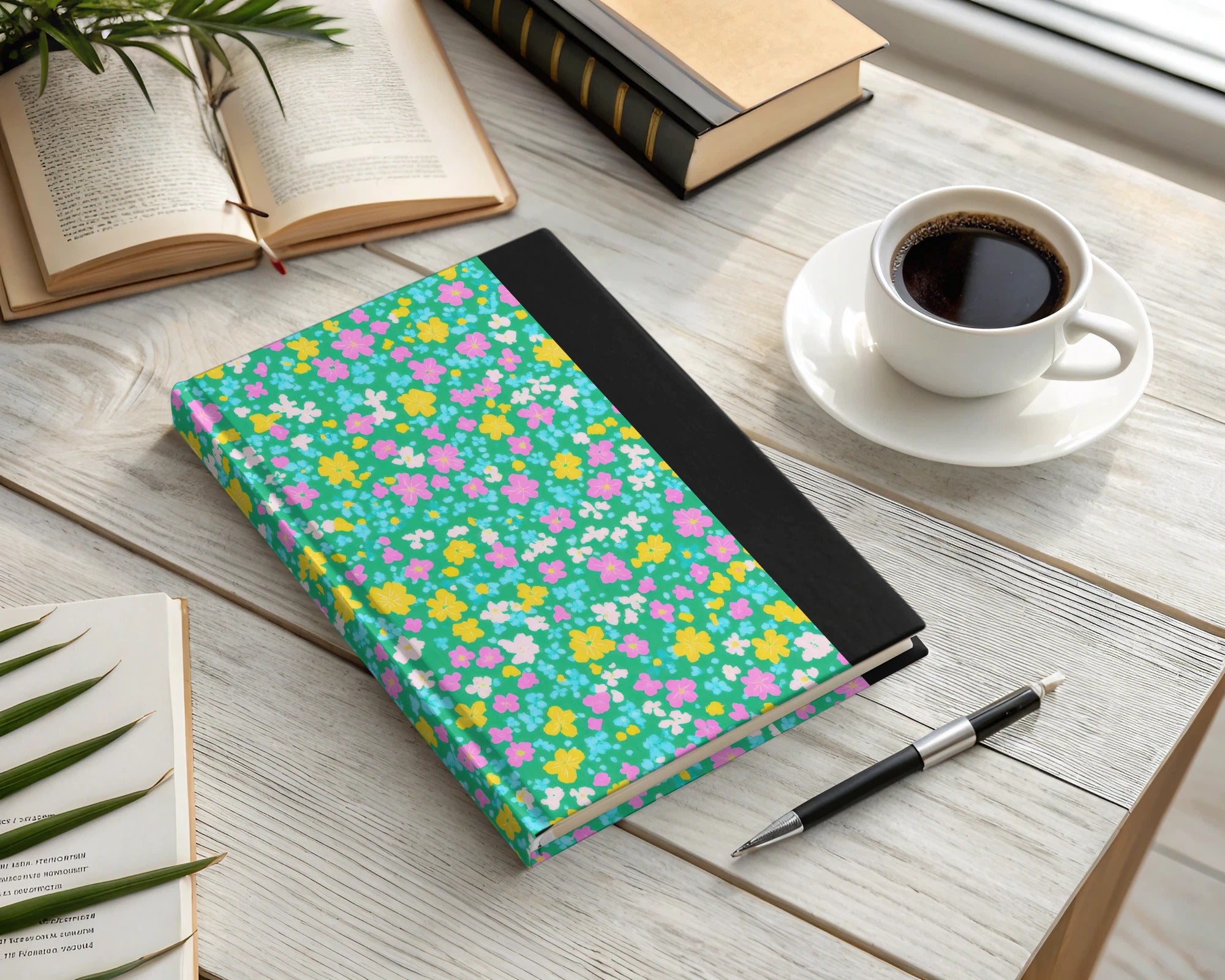 Colorful Floral Print Hardcover Notebook for Daily Use