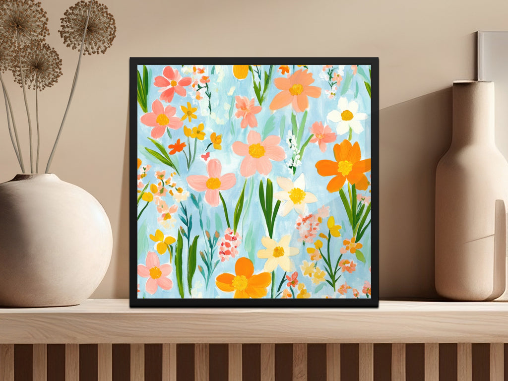 Vibrant Floral Art Print with Pastel Flowers Wall Decor