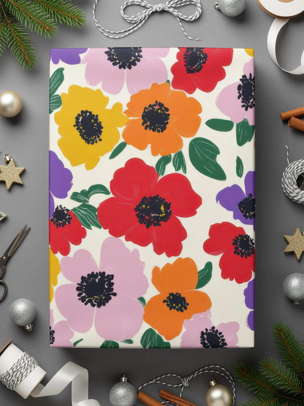 Colorful Floral Design Festive Wrapping Paper Sheet
