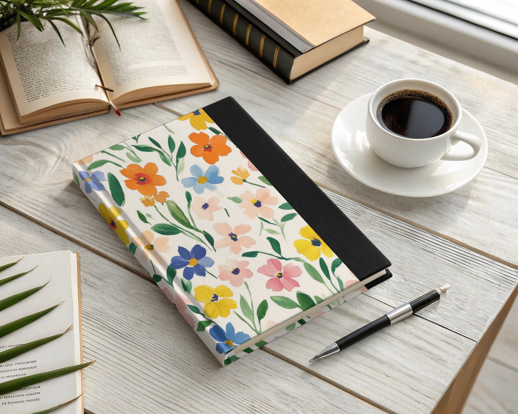 Floral Notebook with Colorful Blossoms - Journaling Notebook