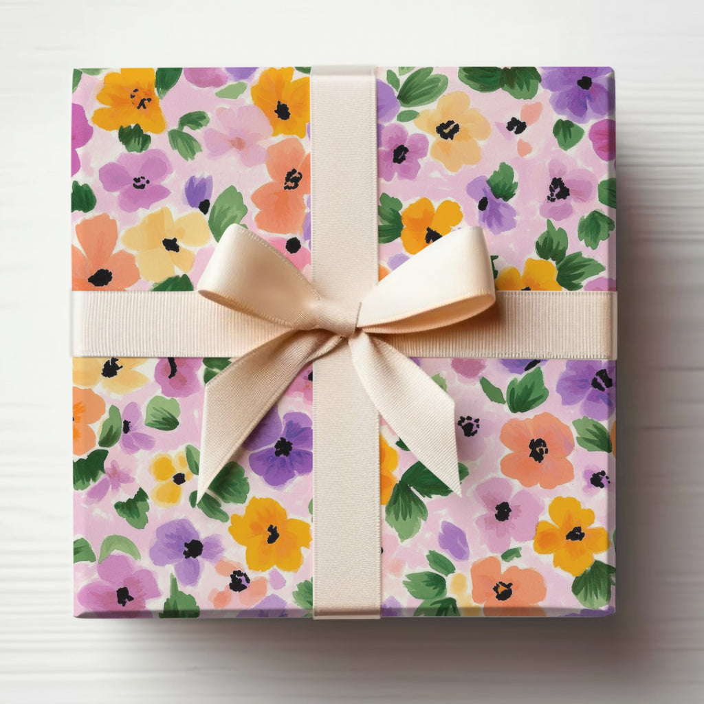 Floral Pattern Gift Wrapping Paper with Ribbon