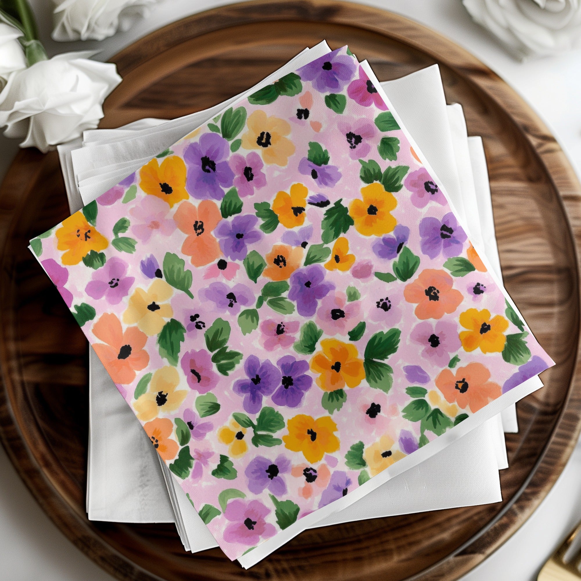 Colorful Floral Pattern Designed Paper Napkin Set