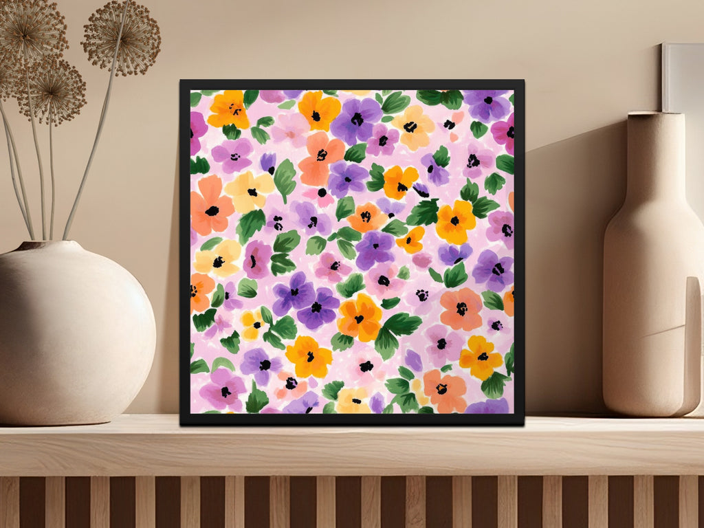 Vibrant Floral Patterned Art Print with Colorful Flowers